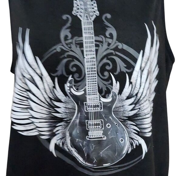 Emery Rose Womens Tank Top Size M Black Guitar Wings Print Slim Fit Stretch - Picture 5 of 9